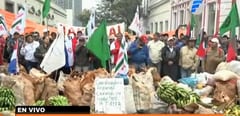 Labriegos que se manifiestan donan alimentos a damnificados