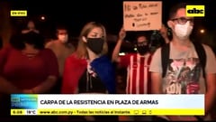 Manifestantes instalan carpa de resistencia en la Plaza de Armas