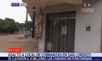 Delincuentes se llevan G. 6 millones de local de cobranzas en San Lorenzo
