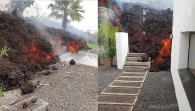 Lava ardiendo llega a casas en La Palma