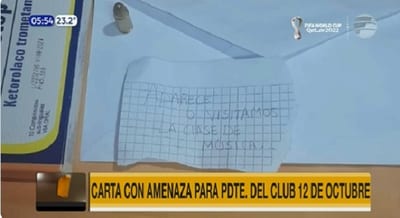 Envían mensaje de amenaza y una bala al presidente del 12 de Octubre