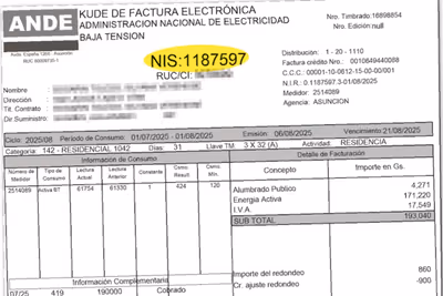 Cómo saber tu NIS de la ANDE y para qué sirve