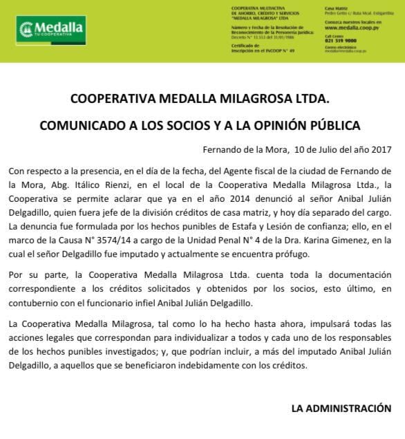 Cooperativa promete colaborar con investigación
