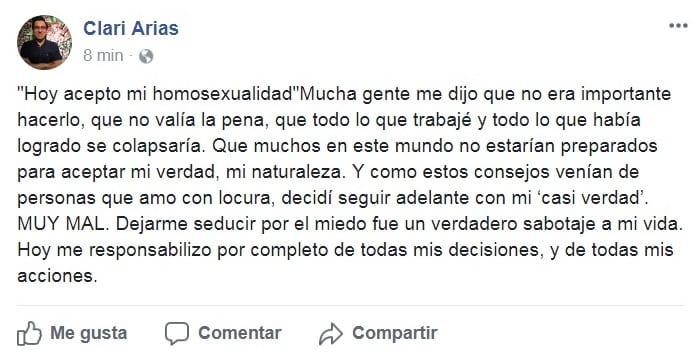 Clari Arias asumió ser gay en Facebook, pero resultó ser broma