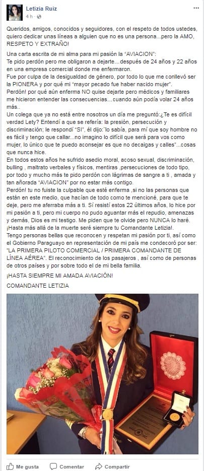 Primera mujer piloto, no soportó discriminación y renunció