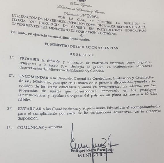 Prohíben materiales referentes a ideología de género