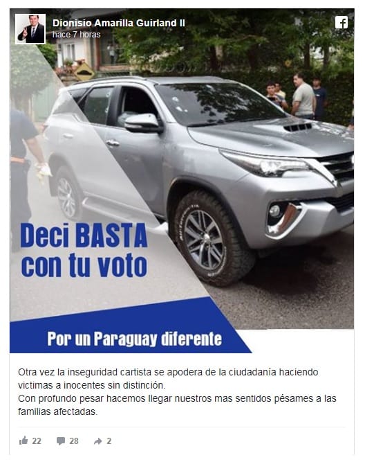 Diputado borra polémica publicación sobre atentado