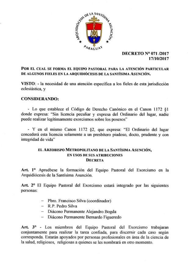 Arzobispado ordena exorcismo