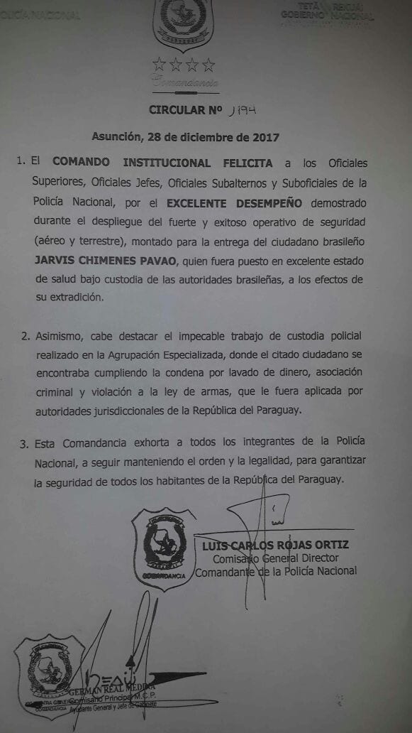 Policía tuvo “excelente desempeño” en extradición de Jarvis