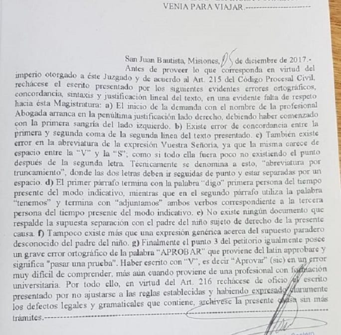 Documento es rechazado por faltas ortográficas