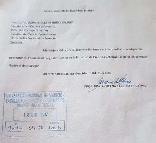 Decana de Veterinaria UNA presenta su renuncia