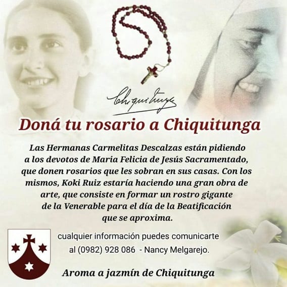 Rosarios formarán rostro de Chiquitunga