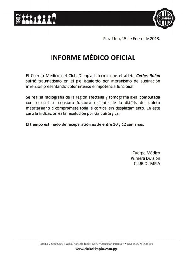 Carlos Rolón sufre fractura y será operado