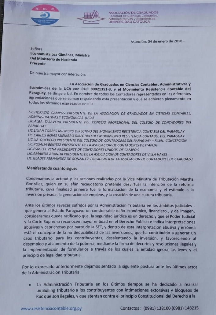 Contadores piden mesa de diálogo ante abusos de la SET