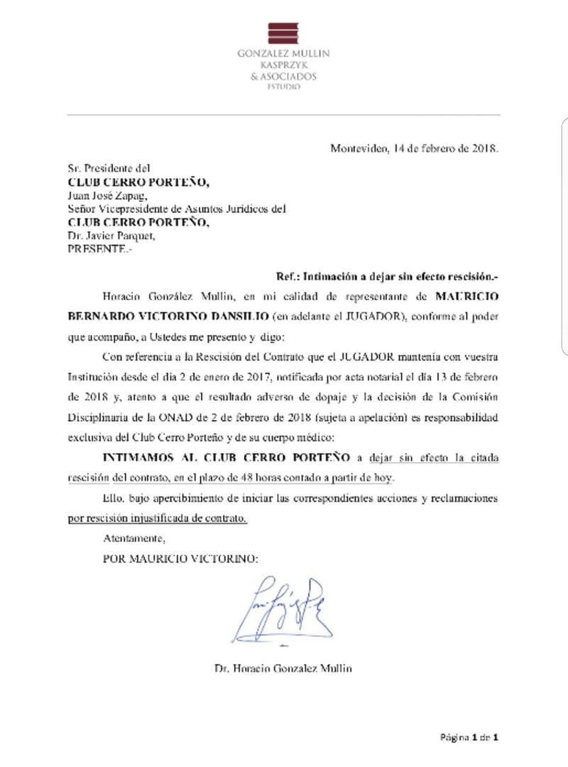 Futbolista suspendido intima a Cerro Porteño