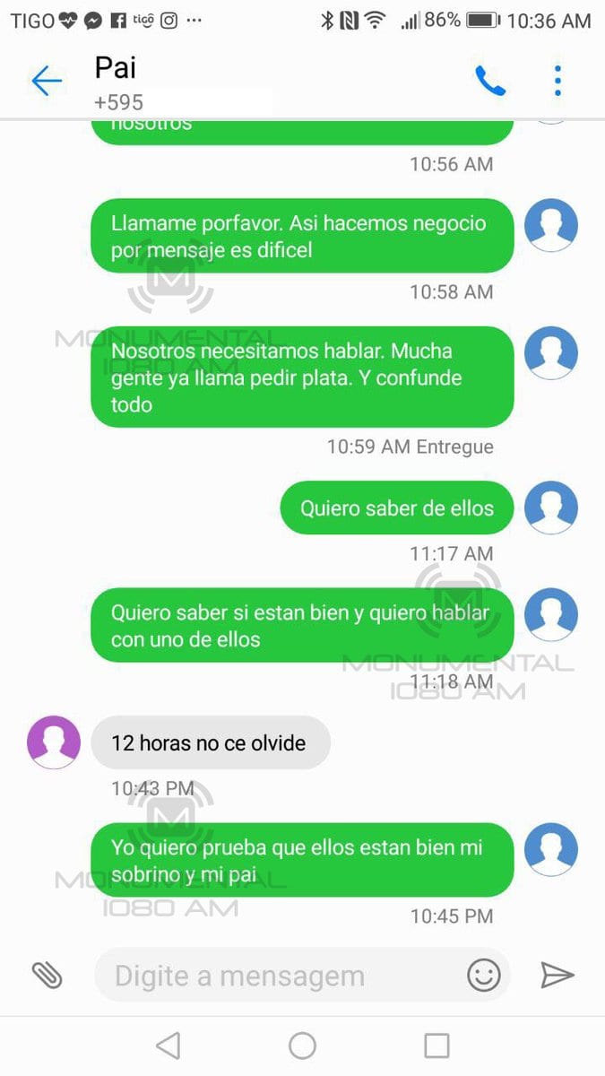 Revelan chats de negociación por vida de los Dresch
