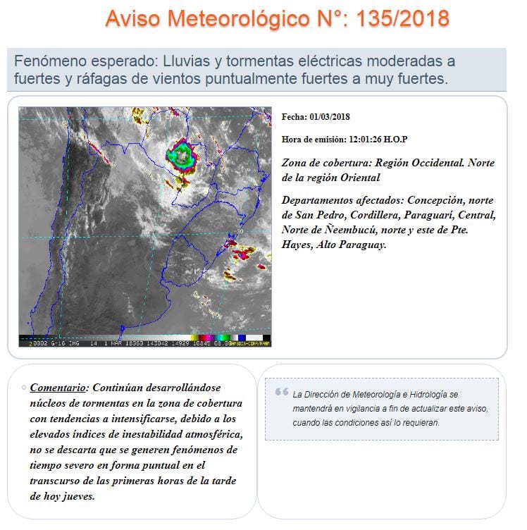 Emiten alerta de tormentas para Gran Asunción