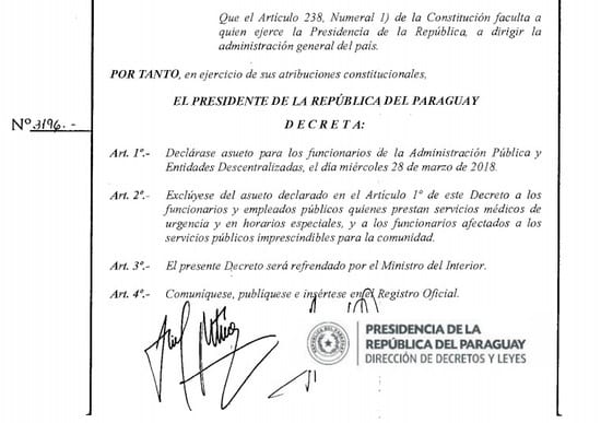 Ejecutivo declara asueto para funcionarios públicos por Semana Santa