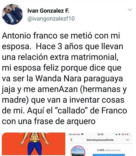 Futbolista revela trama de engaño y acusa a su esposa de ser «la Wanda paraguaya»