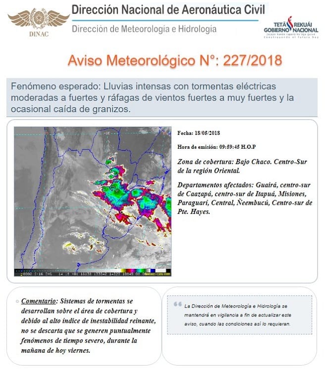Emiten alerta de tormentas para seis departamentos