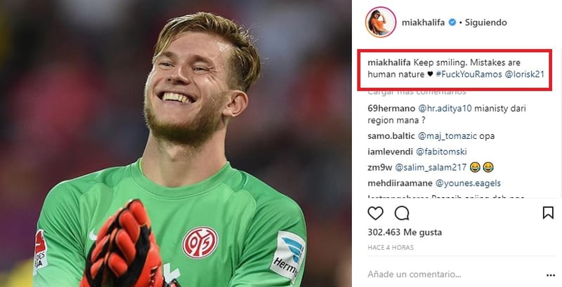 Ex actriz porno envía aliento a Karius y condena a Ramos