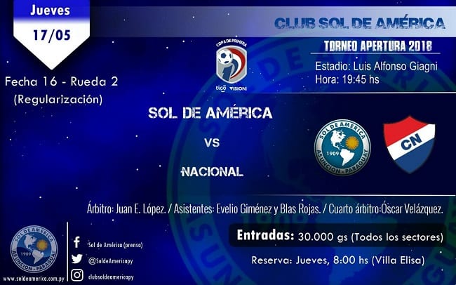 Sol y Nacional se miden en partido de regularización