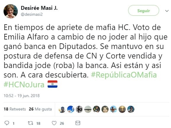 Roban banca de hijo de senadora por no apoyar renuncia, según Desirée