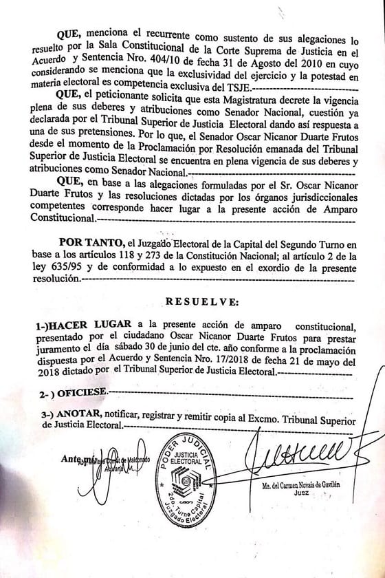 Nicanor podrá jurar mediante amparo