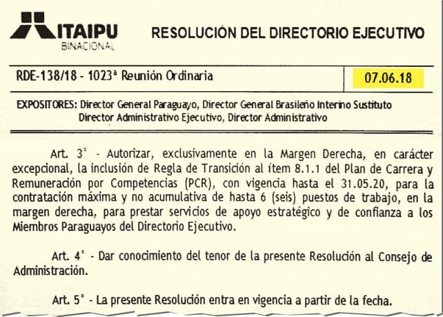 Modifican reglamento en Itaipú para ingreso del hijo de Galaverna