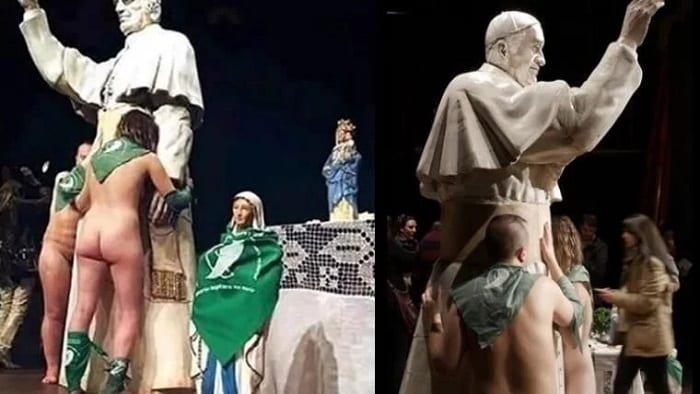 Escándalo por desnudos ante imagen del papa Francisco