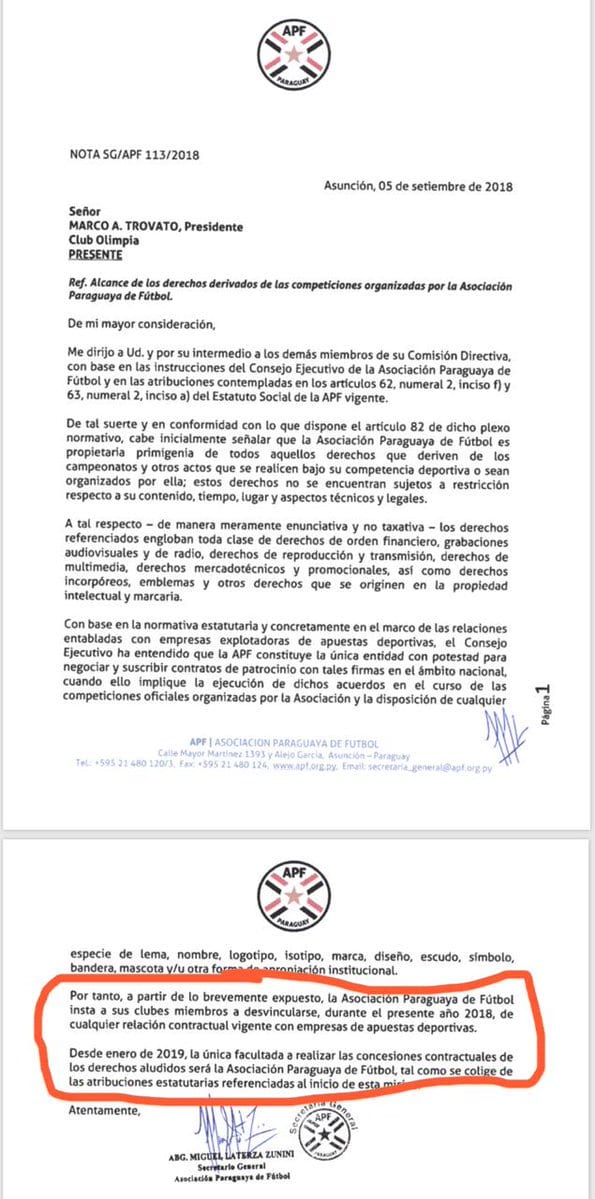 La APF exige romper contratos con firma de apuestas deportivas