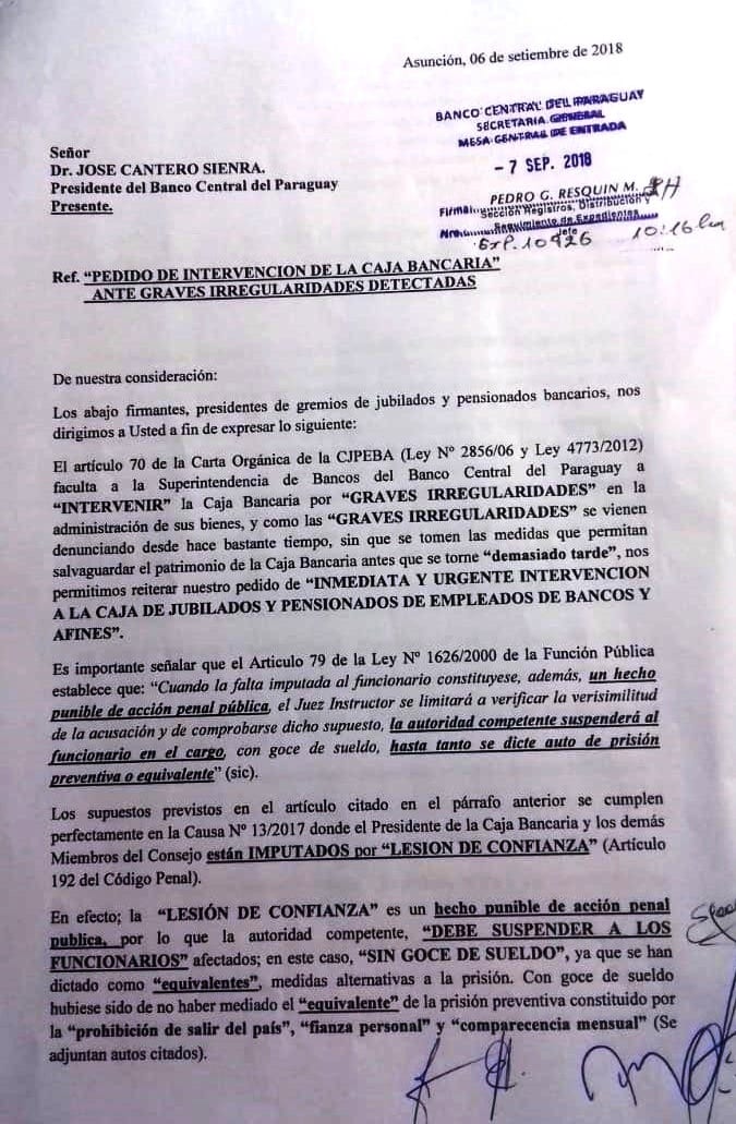 Reiteran pedido de intervención de la Caja Bancaria al BCP