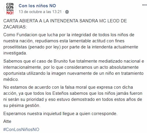 Fundación considera como falsa moral visita de McLeod a Brunito