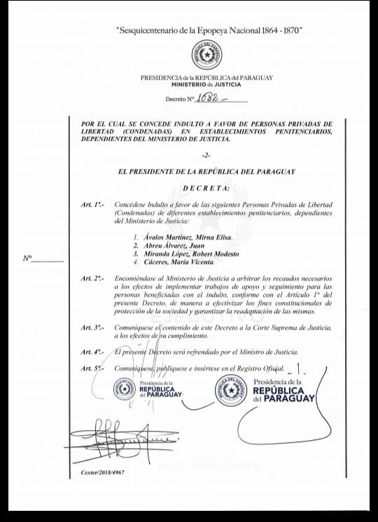 Abdo Benítez otorga indulto a cuatro reclusos