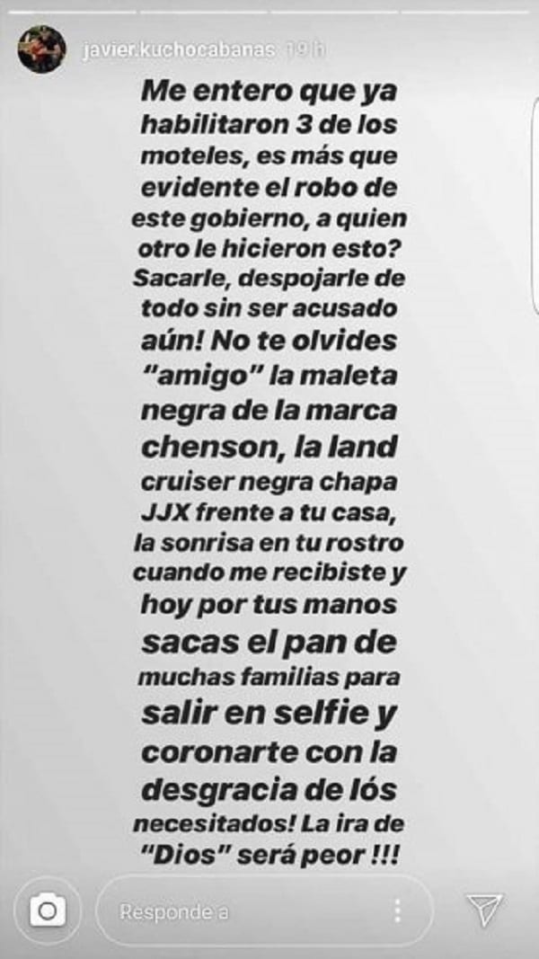 Cucho amenaza con frases bíblicas en Instagram