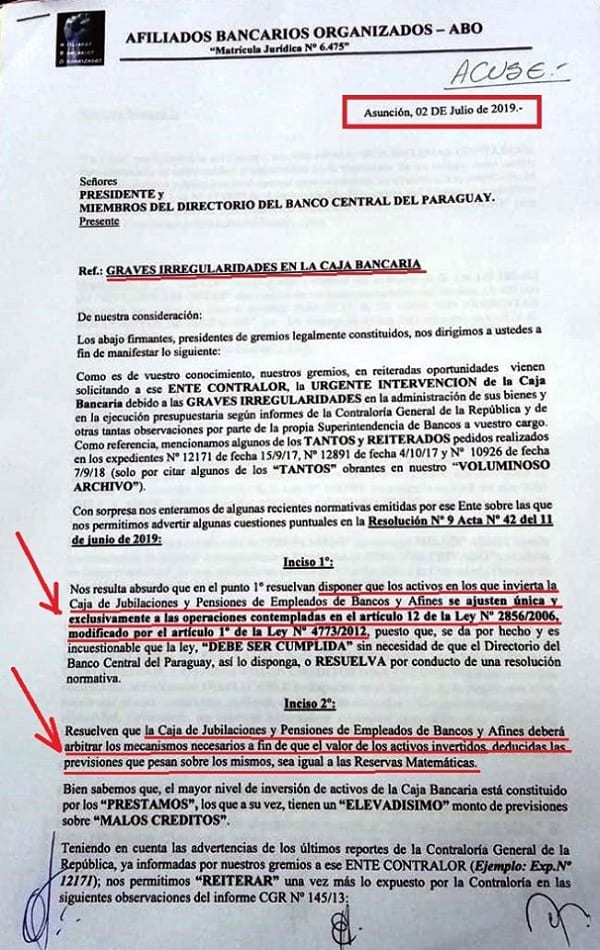 Jubilados reiteran denuncia ante el BCP y exigen intervención de la Caja Bancaria