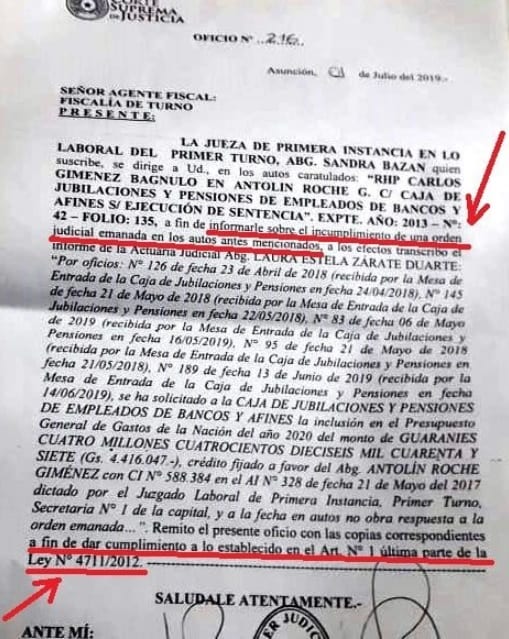 Juzgado denuncia a la Caja Bancaria por desacato