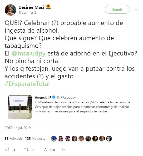 Senadora critica celebración de la reducción del precio de la cerveza