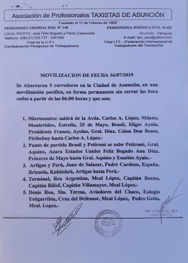 Taxistas marcharán en hora pico este martes