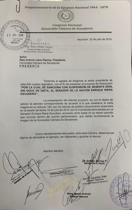 Piden suspender a Riera y Payo por 60 días