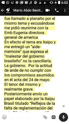 Chats revelan que Abdo Benítez exigió firmar acuerdo energético