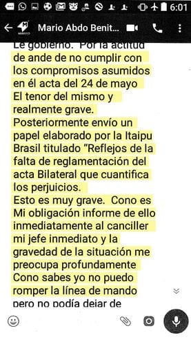 Chats revelan que Abdo Benítez exigió firmar acuerdo energético