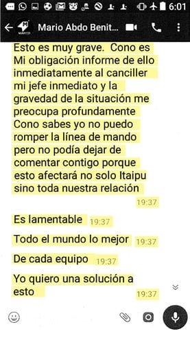 Chats revelan que Abdo Benítez exigió firmar acuerdo energético