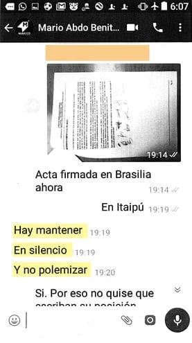 Chats revelan que Abdo Benítez exigió firmar acuerdo energético