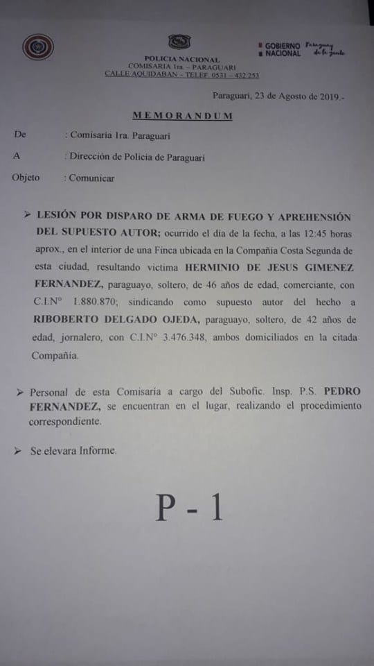 Asesinan a allegado de Miguel Cuevas en Paraguarí
