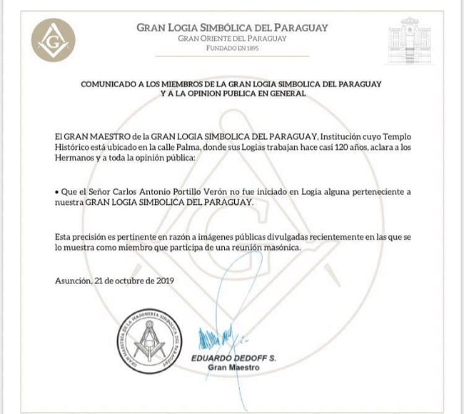 Masones aclaran que Portillo no forma parte de la logia