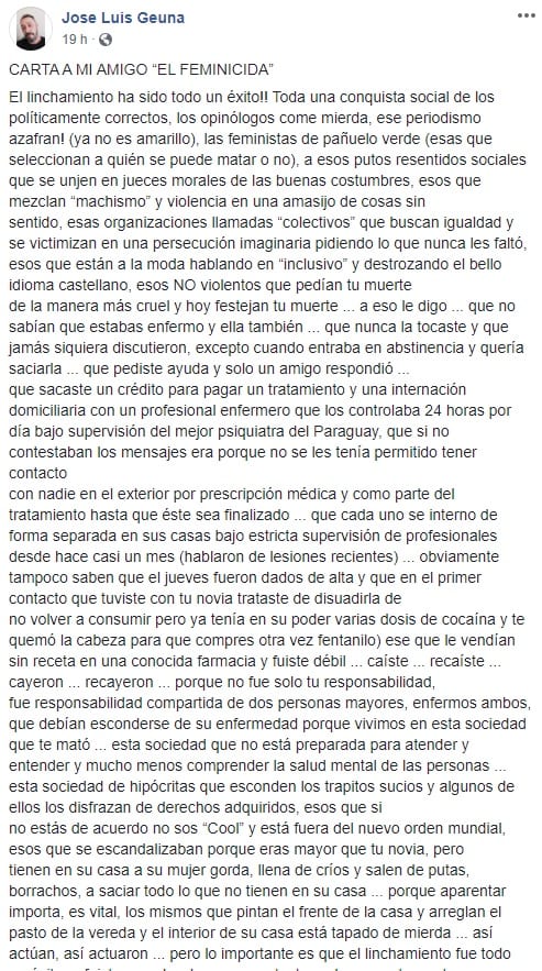 Lemir responde a la carta “al feminicida”