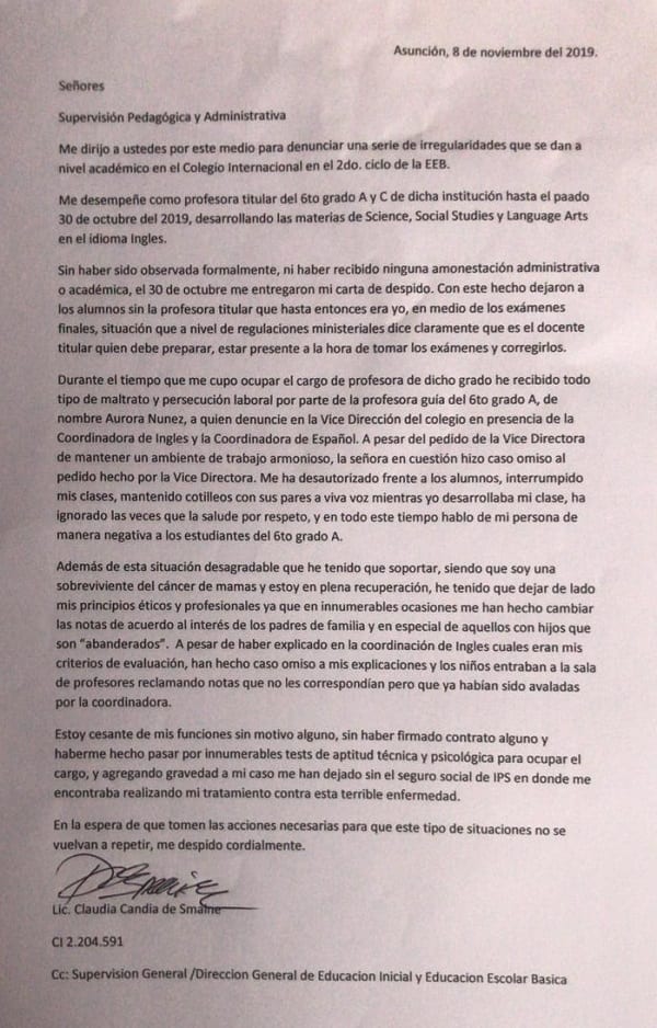 Docente que padece cáncer denuncia que el Inter la dejó en la calle