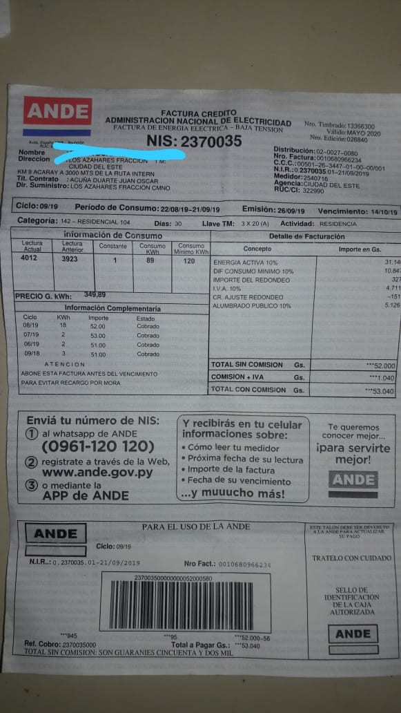 ANDE facturó G. 443.000 por consumo de heladera y ventilador