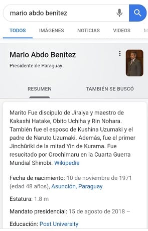 Aparece biografía de animé de Mario Abdo Benítez en Wikipedia
